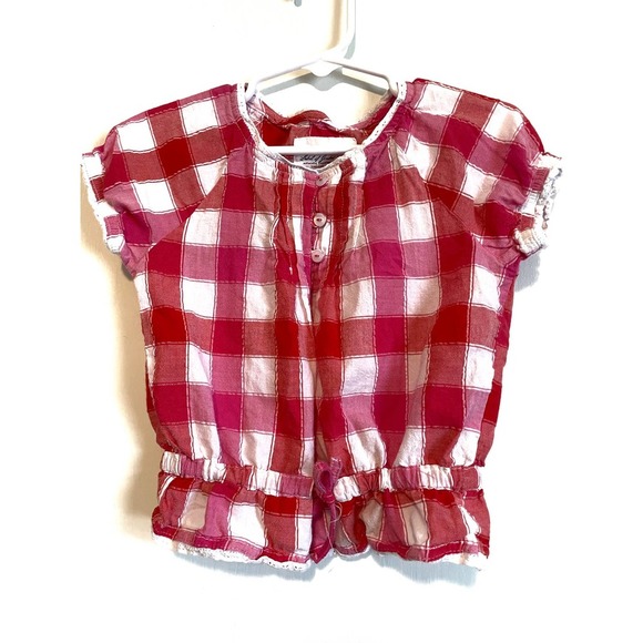 L.O.G.G by H & M short sleeve top. Red & pink checkered. Size 3-4. - Picture 1 of 6